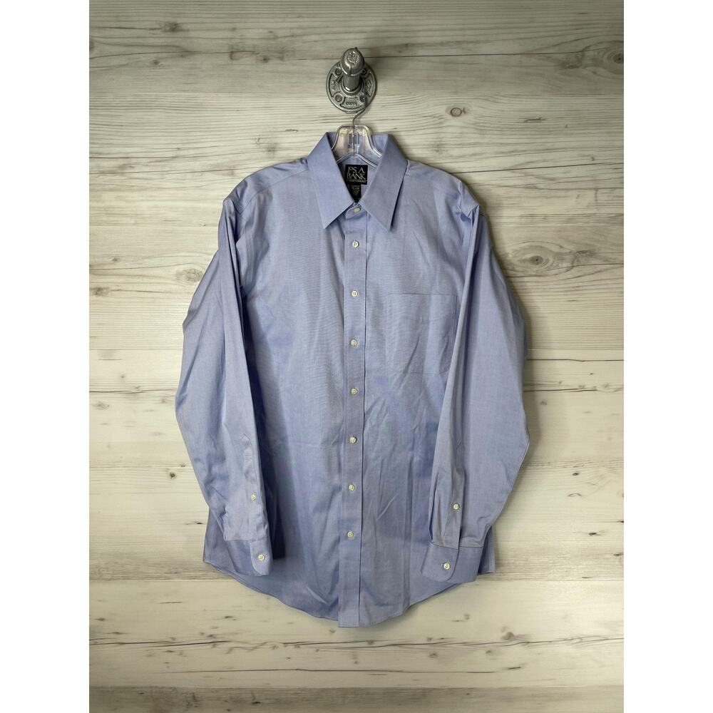 Jos A Bank Dress Shirt Mens 15.5 34 Blue Travelers Collection Tailored‎ Fit